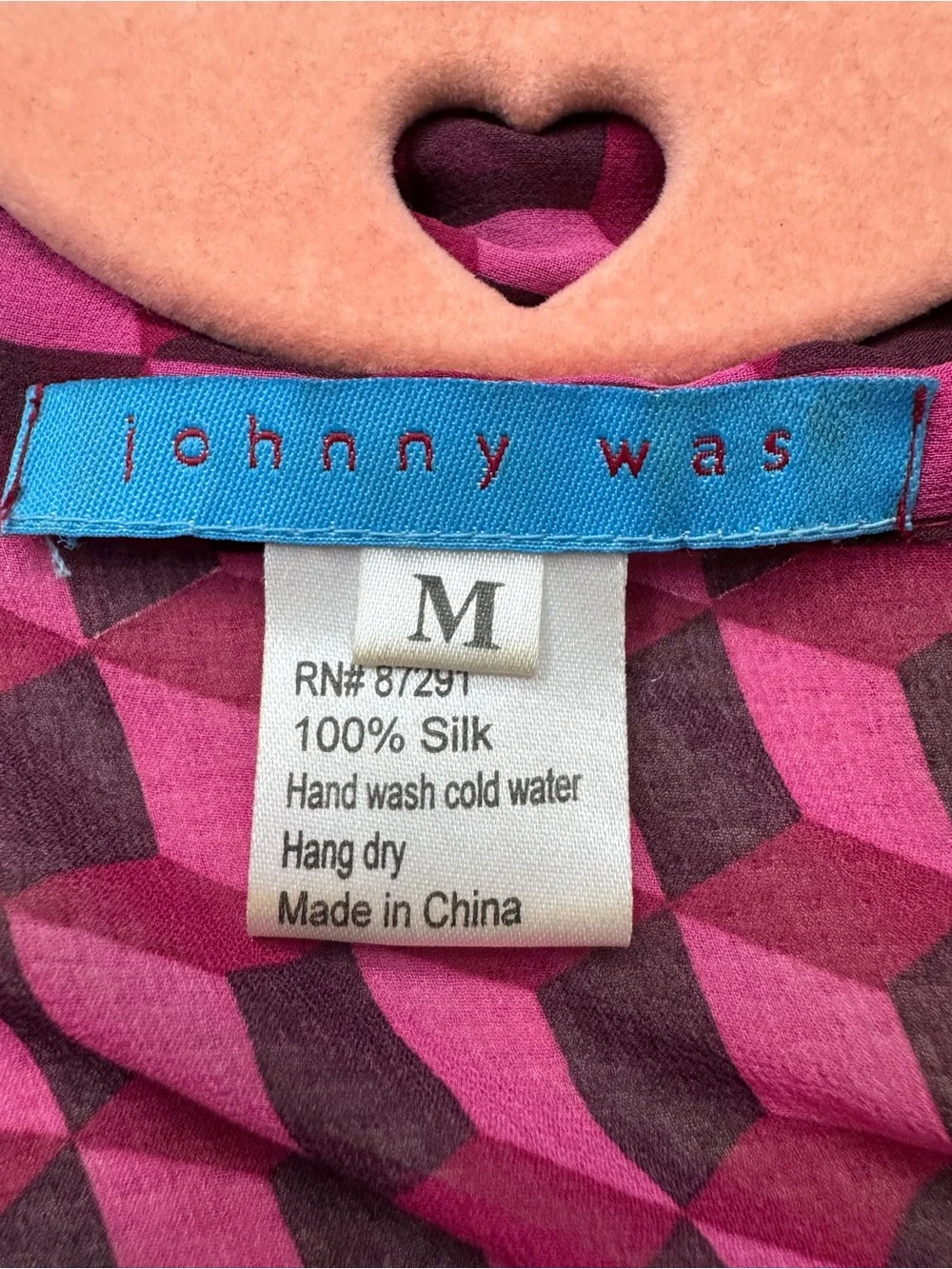 Johnny Was Pink Geometric Ruffle Button-Front Blouse - Picture 7 of 8